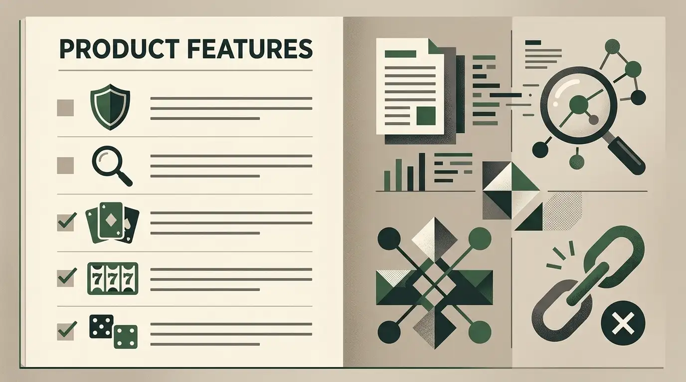 Editorial illustration of a checklist comparing casino features with regulatory checks